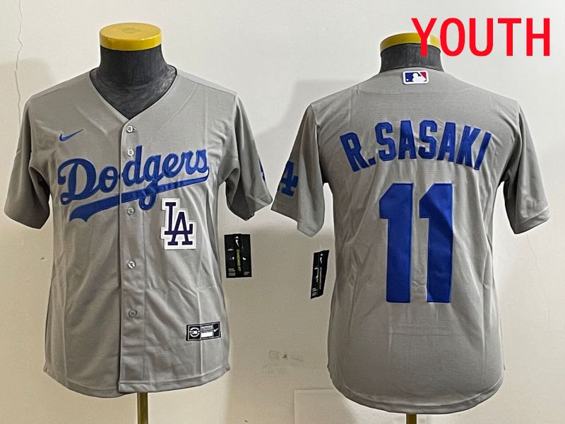 Youth Los Angeles Dodgers #11 R.Sasaki Grey Game 2025 Nike MLB Jersey style 12